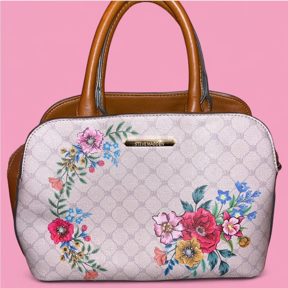 Vintage Steve Madden Floral Embroidered Women's Bag - Cream and Brown